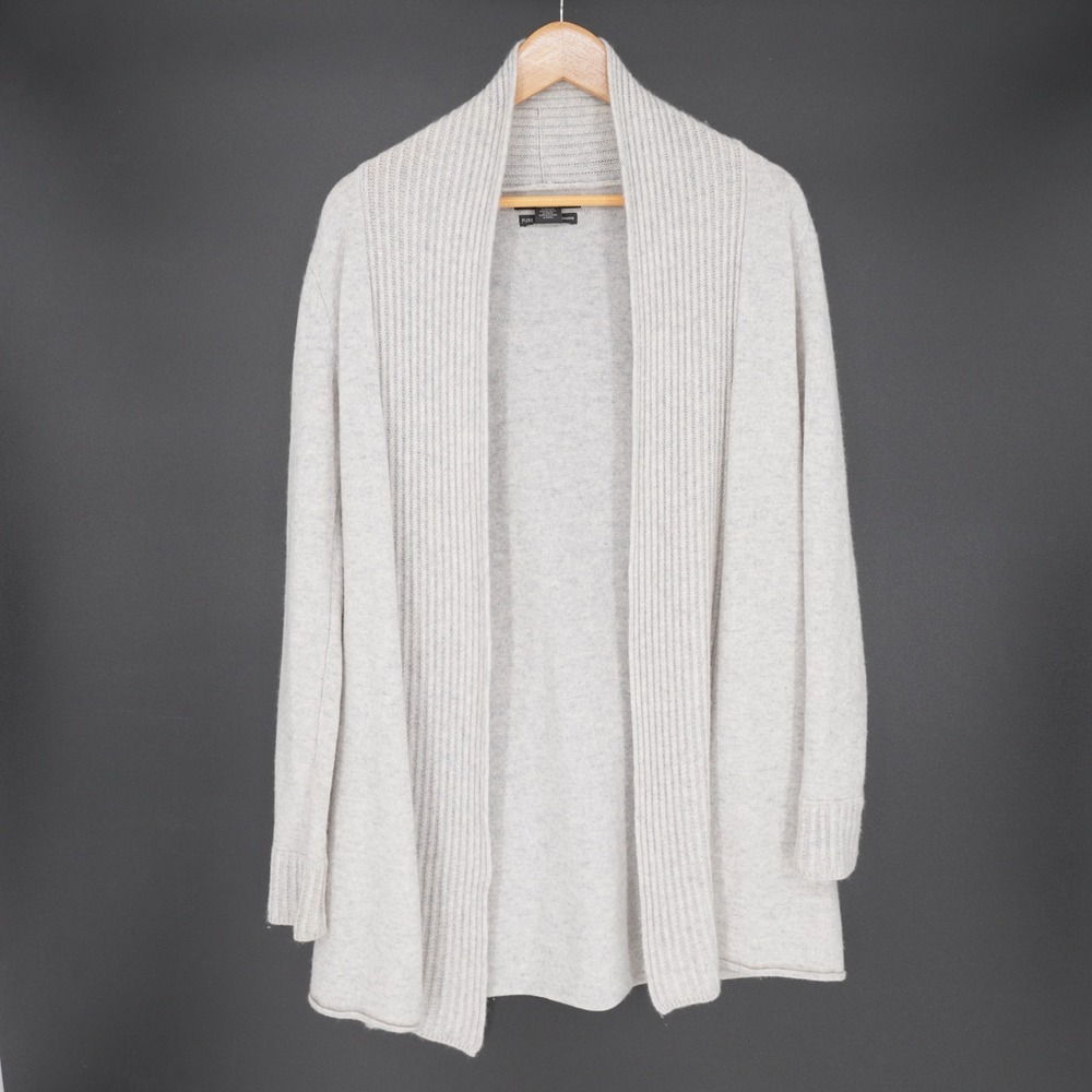 Tahari 100% Cashmere Open Long Cardigan Sweater Womens XS Light Gray Luxury
